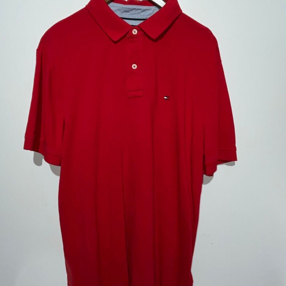 Tommy Hilfiger Men's Red Classic Collared Short Sleeve Polo Shirt Size XL